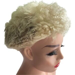 Vintage 8” Real Fur Hat 1950’s 1960’s Small Crème Tan